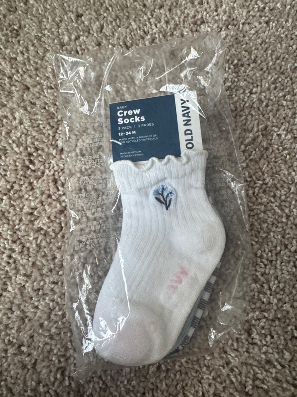 Old Navy White Baby Crew Socks with Blue Floral Detail